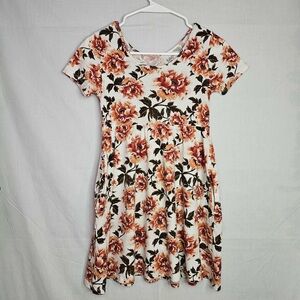 Old Navy Floral DressSize L (10-12) White Orange Brown Short Sleeve